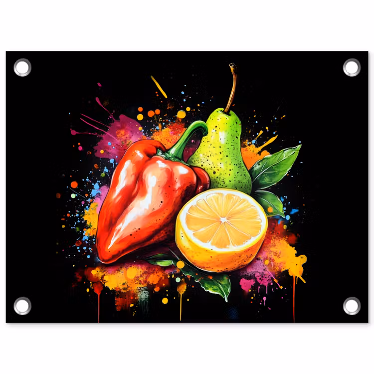 Paprika - Peer - Citroen - Graffiti - Verf - Abstract tuinposter los doek klein -3d