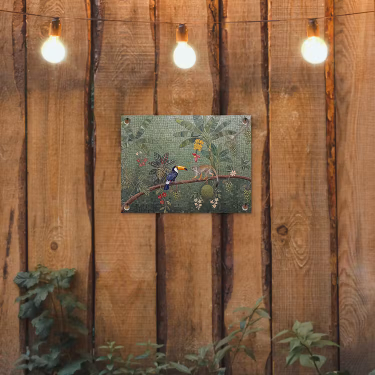 Vogel - Dier - Jungle - Mozaïek - Natuur tuinposter los doek klein -sfeer1