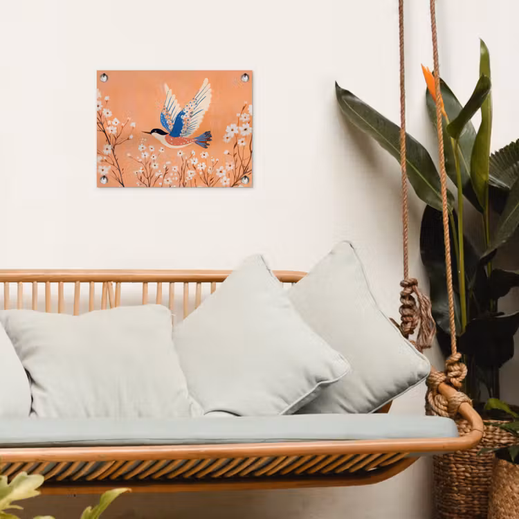 Vogel - Bloesemtakken - Warm - Kleurrijk tuinposter los doek klein -sfeer7