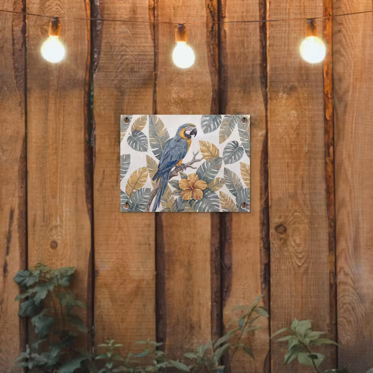 Vogel - Tak - Natuur - Mozaïek - Blauw tuinposter los doek klein -sfeer1