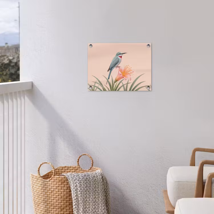 Vogel - Bloem - Natuur - Roze tuinposter los doek klein -sfeer8