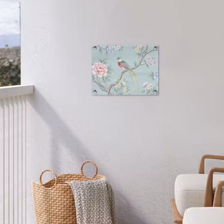 Vogel - Bloemen - Kleurrijk tuinposter los doek klein -sfeer8