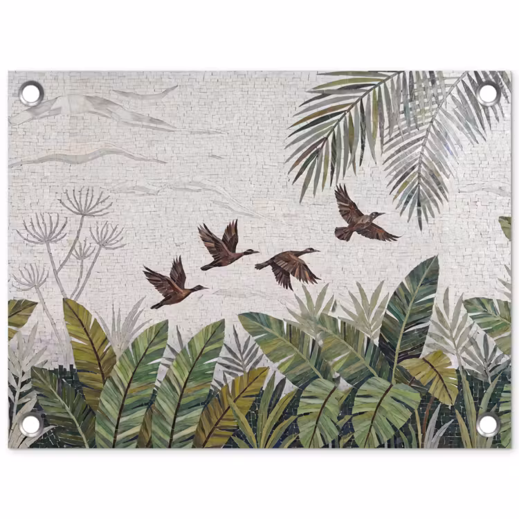 Vogel - Vliegend - Tropisch - Mozaïek - Groen tuinposter los doek klein -3d