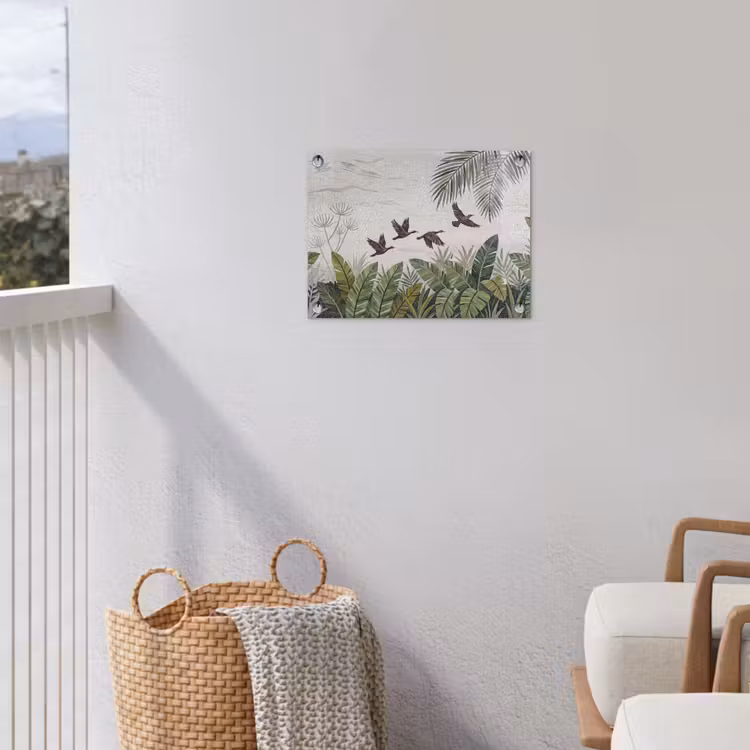 Vogel - Vliegend - Tropisch - Mozaïek - Groen tuinposter los doek klein -sfeer8