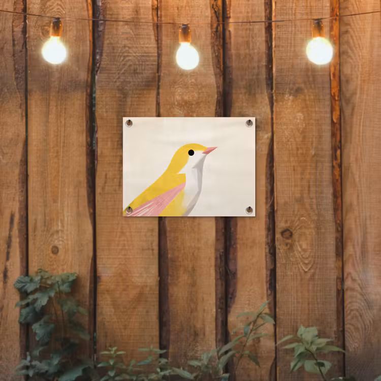 Vogel - Minimalistisch - Geel tuinposter los doek klein -sfeer1