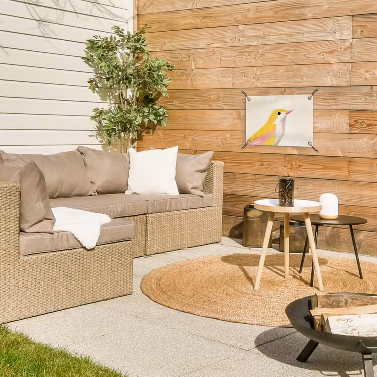 Vogel - Minimalistisch - Geel tuinposter los doek klein -sfeer4
