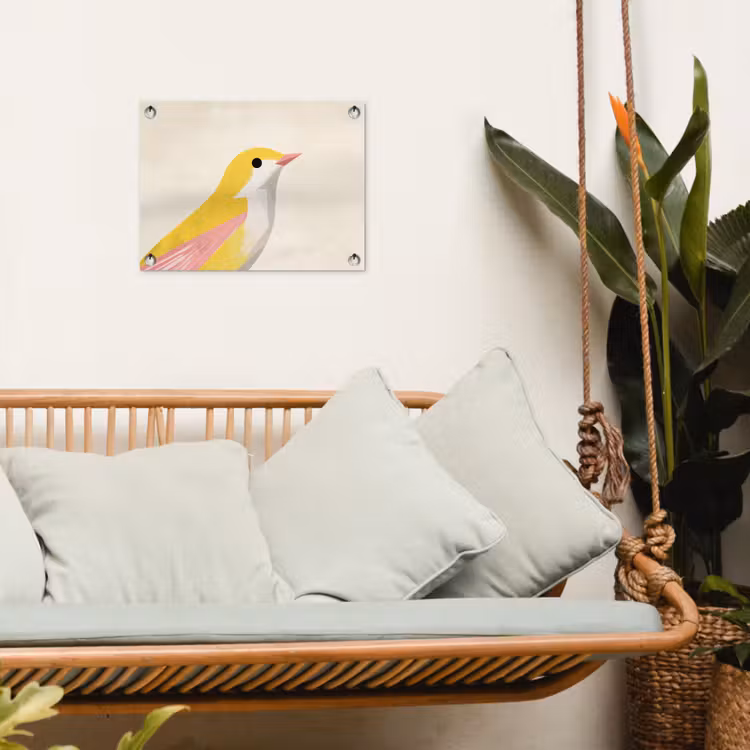 Vogel - Minimalistisch - Geel tuinposter los doek klein -sfeer7