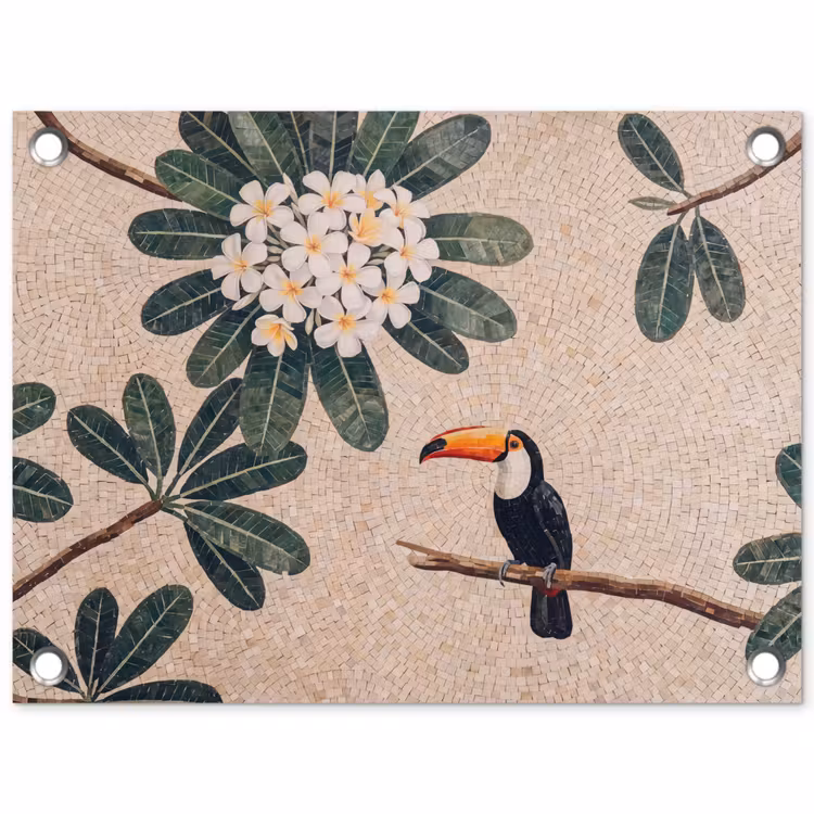 Vogel - Mozaïek - Tropisch - Natuur - Kleurrijk tuinposter los doek klein -3d