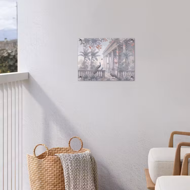 Vogel - Pauw - Architectuur - Klassiek - Groen tuinposter los doek klein -sfeer8