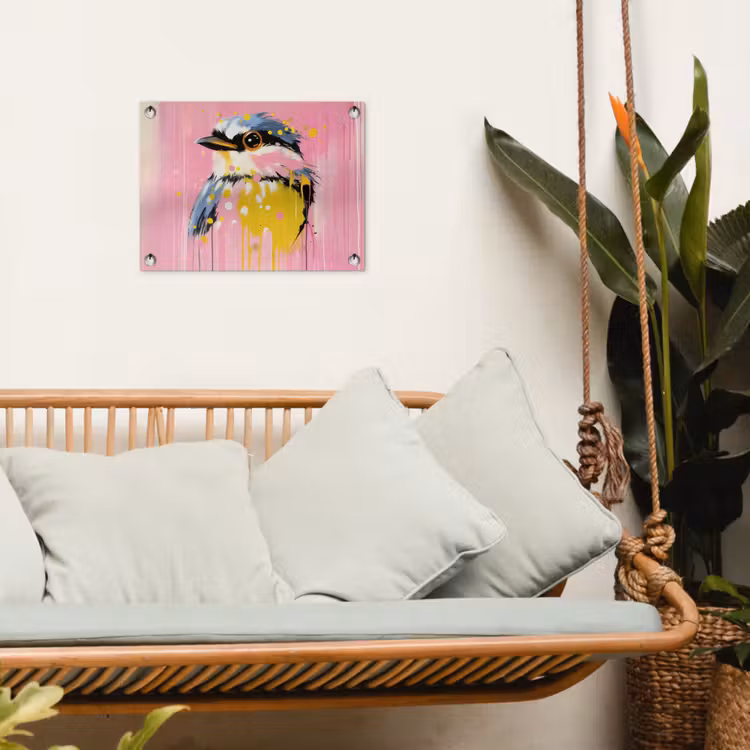 Vogel - Roze - Geel - Blauw tuinposter los doek klein -sfeer7