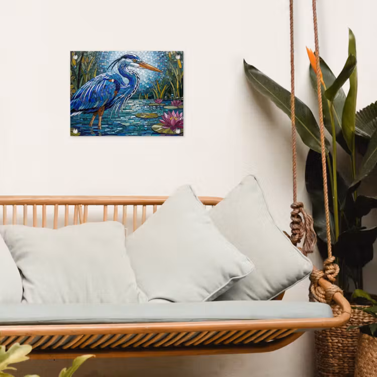 Vogel - Water - Natuur - Abstract - Blauw tuinposter los doek klein -sfeer7
