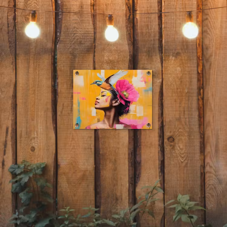 Vogel - Vrouw - Abstract - Bloem tuinposter los doek klein -sfeer1