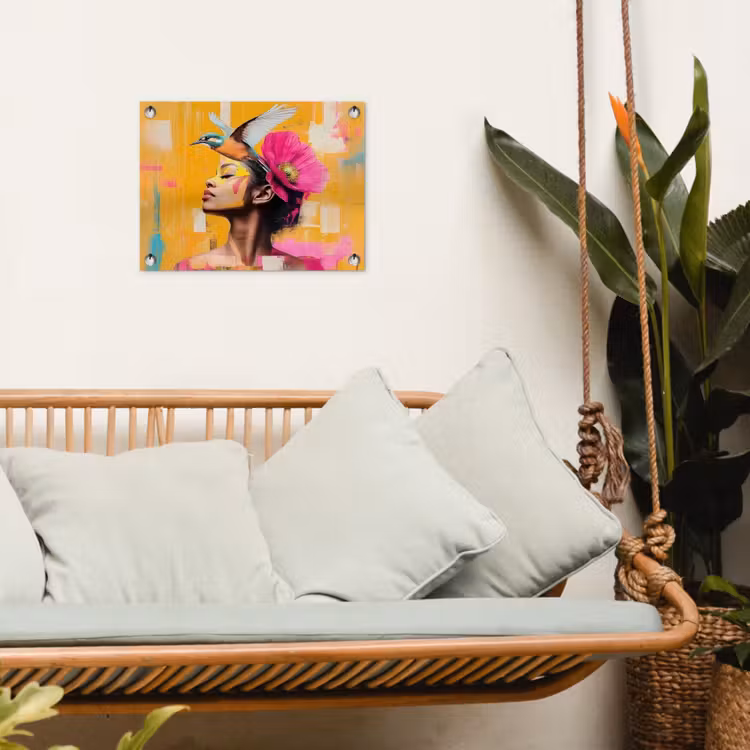 Vogel - Vrouw - Abstract - Bloem tuinposter los doek klein -sfeer7