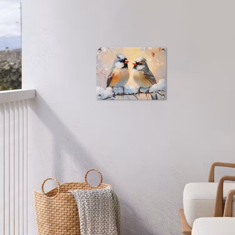 Vogels - Tak - Winter - Sneeuw tuinposter los doek klein -sfeer8