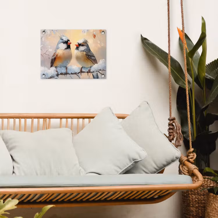 Vogels - Tak - Winter - Sneeuw tuinposter los doek klein -sfeer7