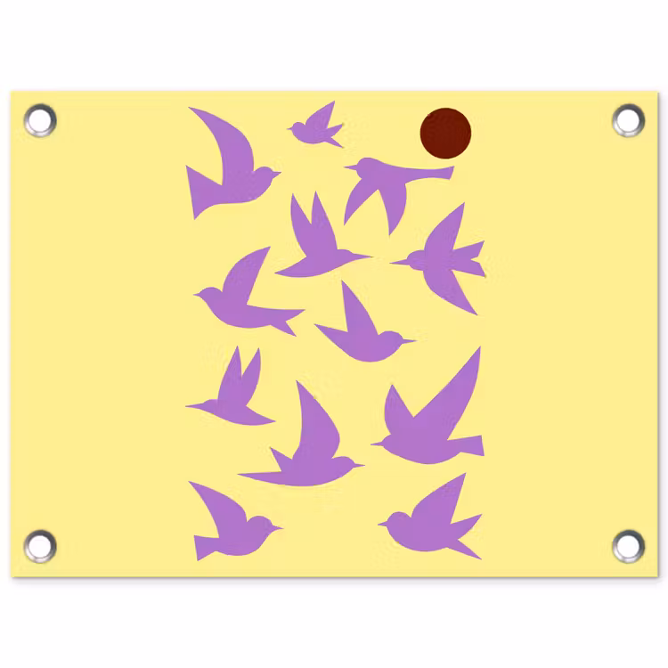Vogels - Cirkel - Geel - Beweging tuinposter los doek klein -3d