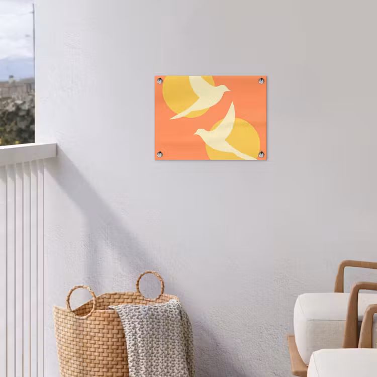 Vogels - Cirkels - Geel tuinposter los doek klein -sfeer8
