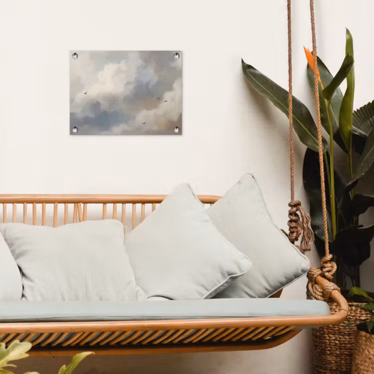 Vogel - Wolken - Natuur - Modern - Grijs tuinposter los doek klein -sfeer7