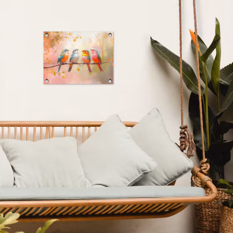 Vogels - Kleurrijk - Tak tuinposter los doek klein -sfeer7