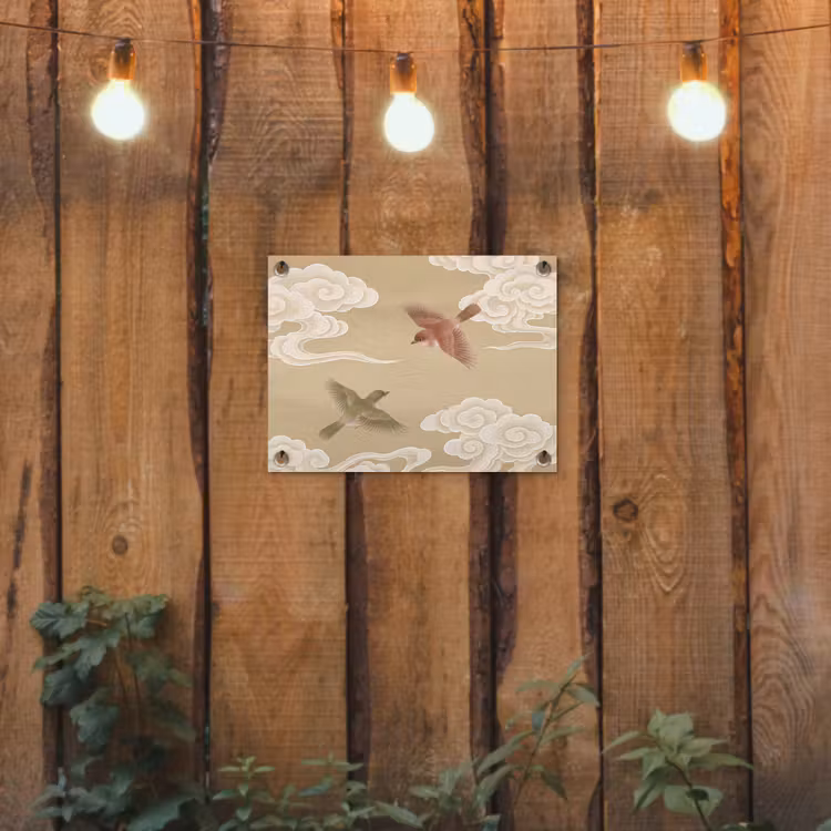 Vogels - Vliegen - Beige tuinposter los doek klein -sfeer1