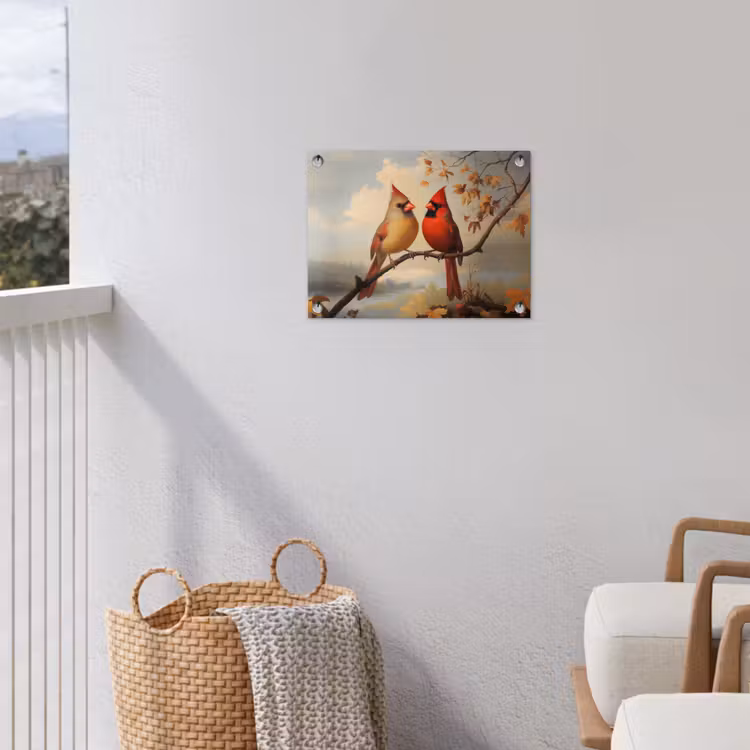 Vogels - Rood - Tak - Herfstbladeren tuinposter los doek klein -sfeer8