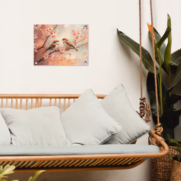 Vogels - Romantic - Bloesemtak tuinposter los doek klein -sfeer7