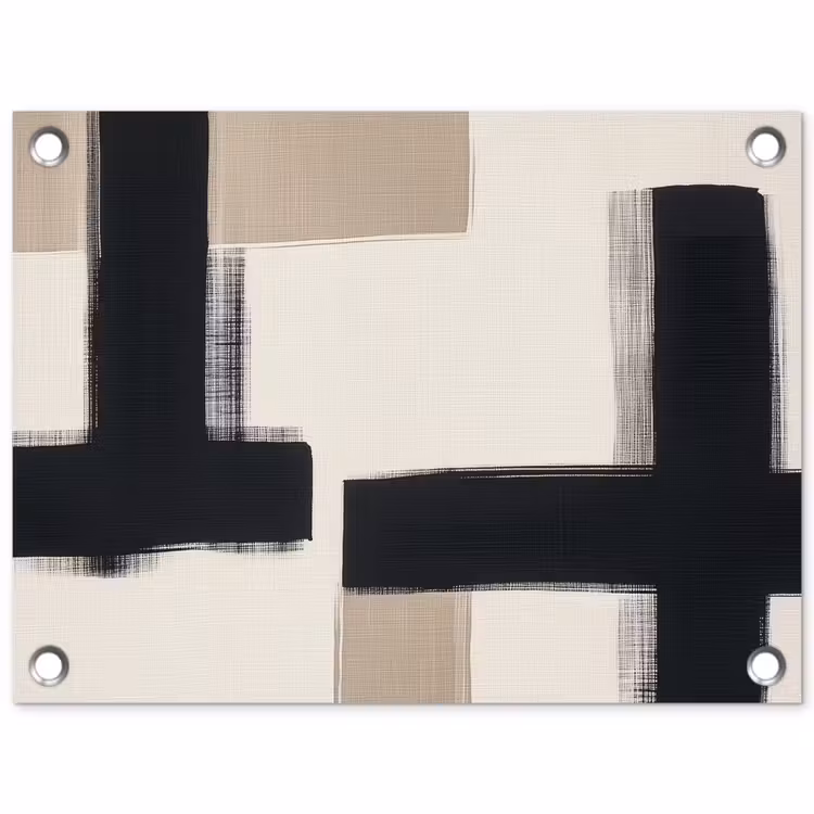 Zwart - Abstract - Japandi tuinposter los doek klein -3d