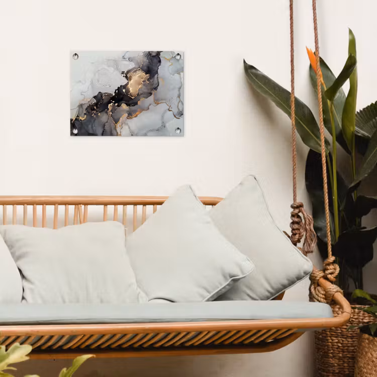 Zwart - Marmer - Luxe - Goud tuinposter los doek klein -sfeer7