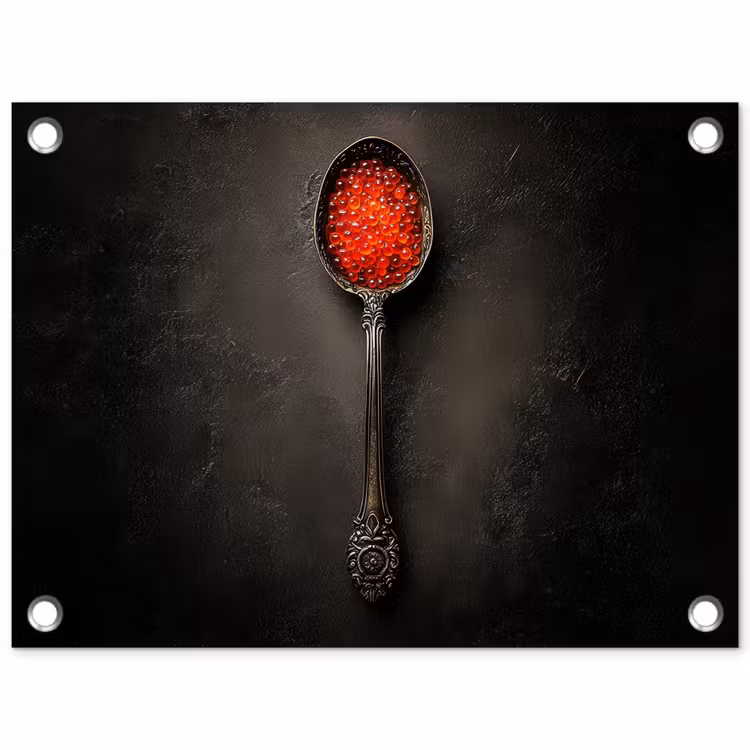 Zwart - Lepel - Caviar tuinposter los doek klein -3d