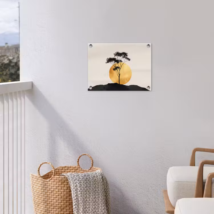 Zwarte boom - Gouden cirkel - Heuvel tuinposter los doek klein -sfeer8