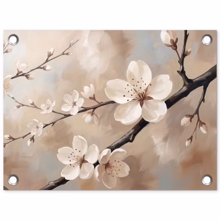 Bloesem - Takken - Schilderij - Beige - Serene tuinposter los doek klein -3d