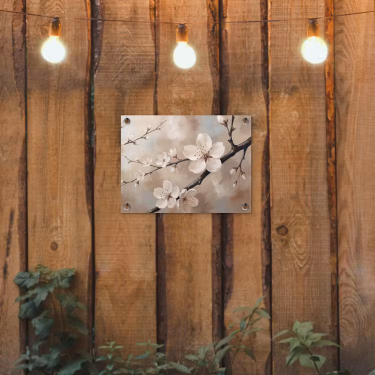 Bloesem - Takken - Schilderij - Beige - Serene tuinposter los doek klein -sfeer1