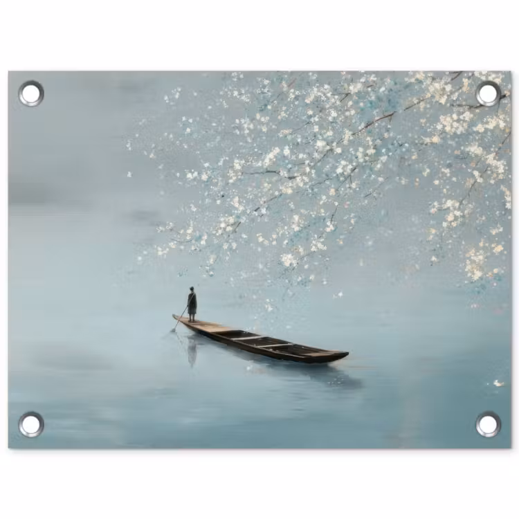 Bloesems - Minimalistisch - Wateroppervlak - Boot tuinposter los doek klein -3d