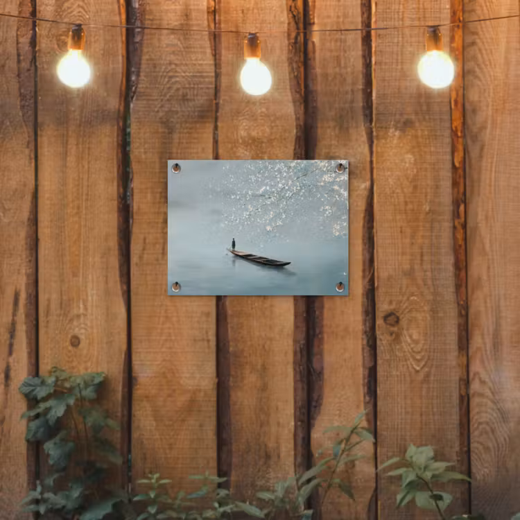 Bloesems - Minimalistisch - Wateroppervlak - Boot tuinposter los doek klein -sfeer1