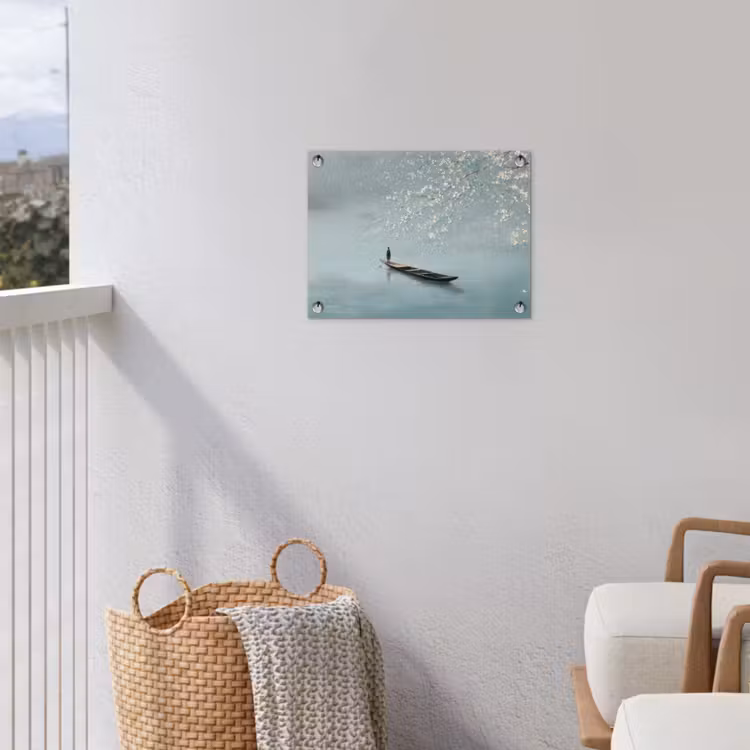 Bloesems - Minimalistisch - Wateroppervlak - Boot tuinposter los doek klein -sfeer8