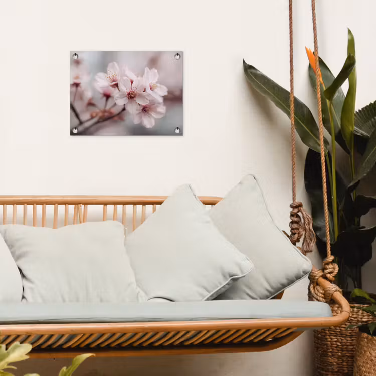 Bloesems - Meeldraden - Geel - Wazig tuinposter los doek klein -sfeer7