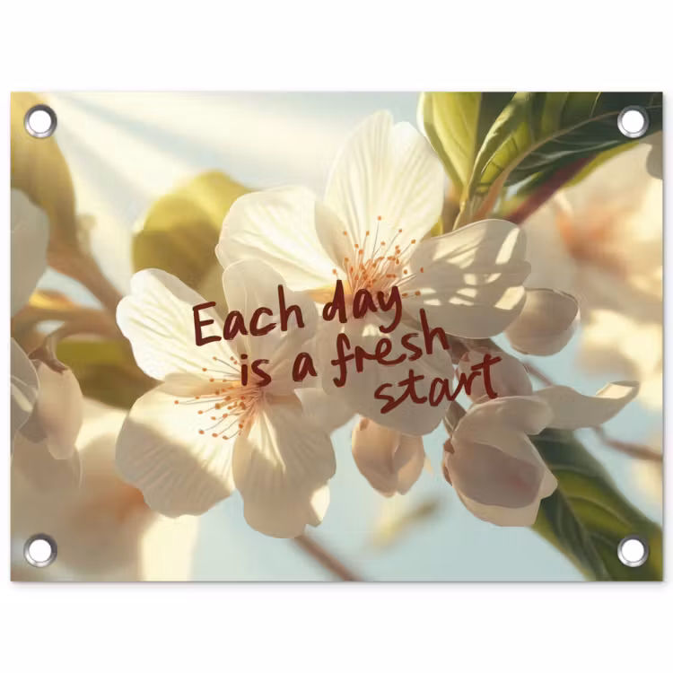Bloesems - Zonlicht - Quote - Wit tuinposter los doek klein -3d