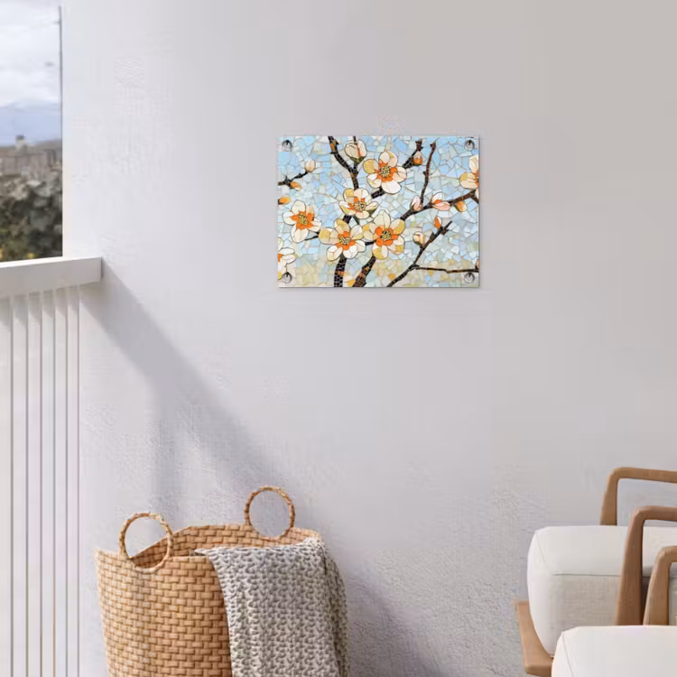 Bloesems - Wit - Mozaïek - Tak tuinposter los doek klein -sfeer8