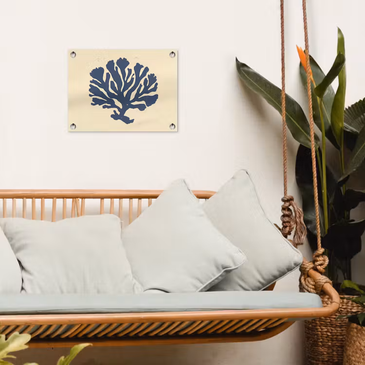 Blauw koraal - Vertakkingen - Beige tuinposter los doek klein -sfeer7