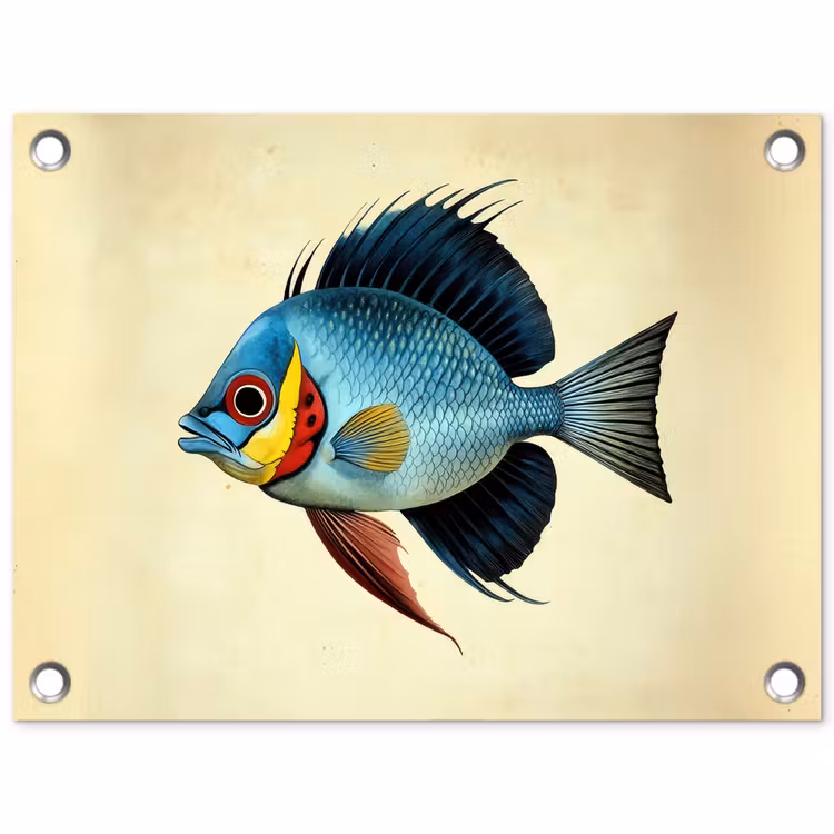Blauw - Kieuwen - Vis - Illustratie tuinposter los doek klein -3d