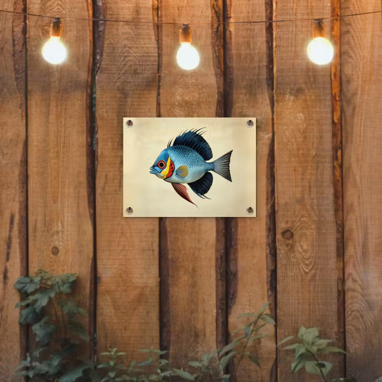 Blauw - Kieuwen - Vis - Illustratie tuinposter los doek klein -sfeer1