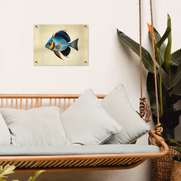 Blauw - Kieuwen - Vis - Illustratie tuinposter los doek klein -sfeer7
