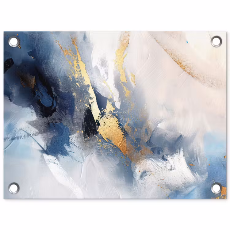 Blauw - Modern - Marmer - Abstract - Goud tuinposter los doek klein -3d