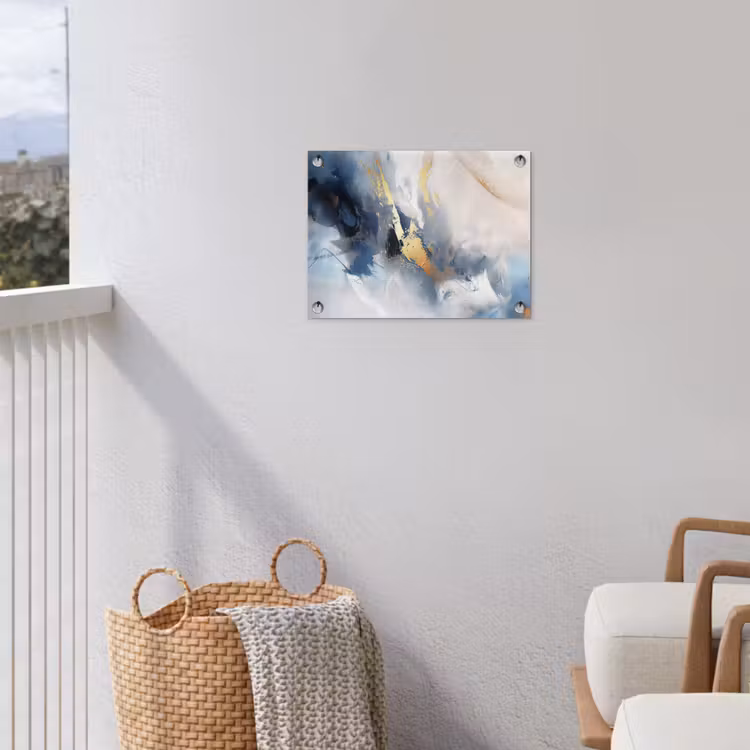 Blauw - Modern - Marmer - Abstract - Goud tuinposter los doek klein -sfeer8