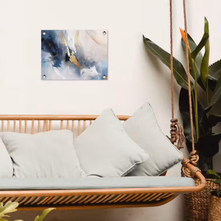 Blauw - Modern - Marmer - Abstract - Goud tuinposter los doek klein -sfeer7