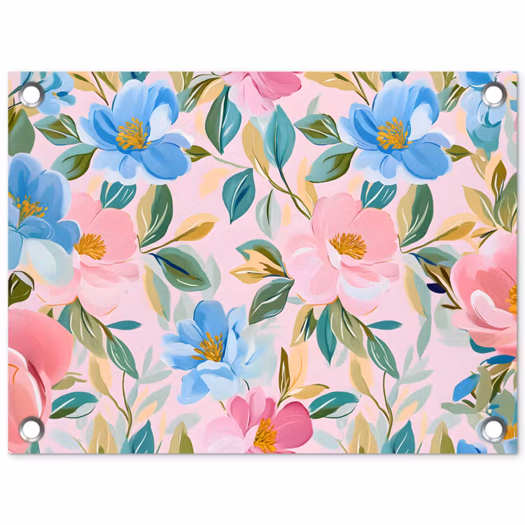 Blauw - Roze - Bloemen tuinposter los doek klein -3d