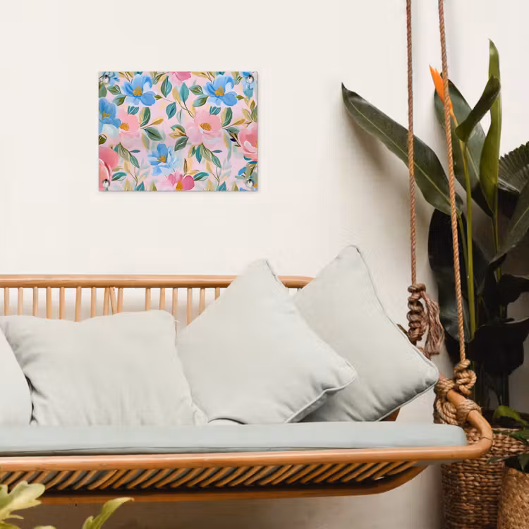 Blauw - Roze - Bloemen tuinposter los doek klein -sfeer7