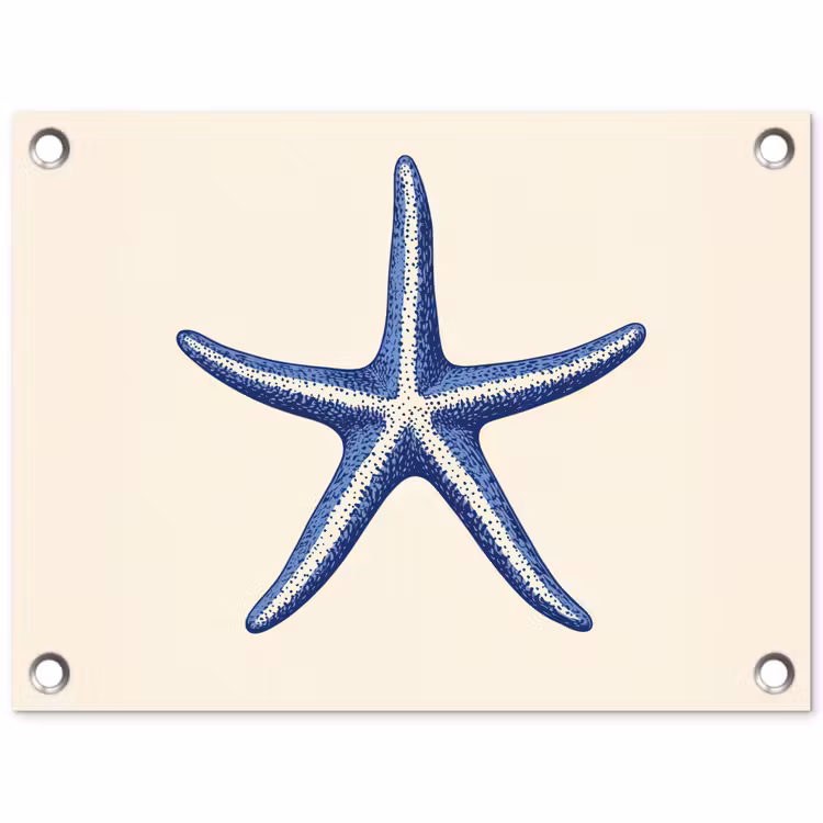 Blauwe zeester - Minimalistisch - Beige tuinposter los doek klein -3d