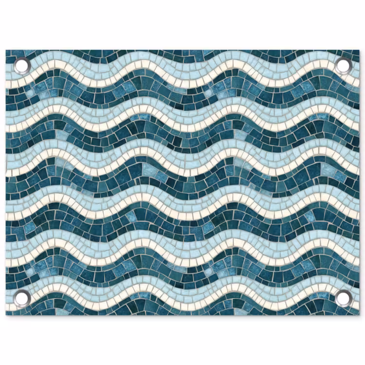Blauw - Wit - Mozaïek - Golvend tuinposter los doek klein 239 -3d