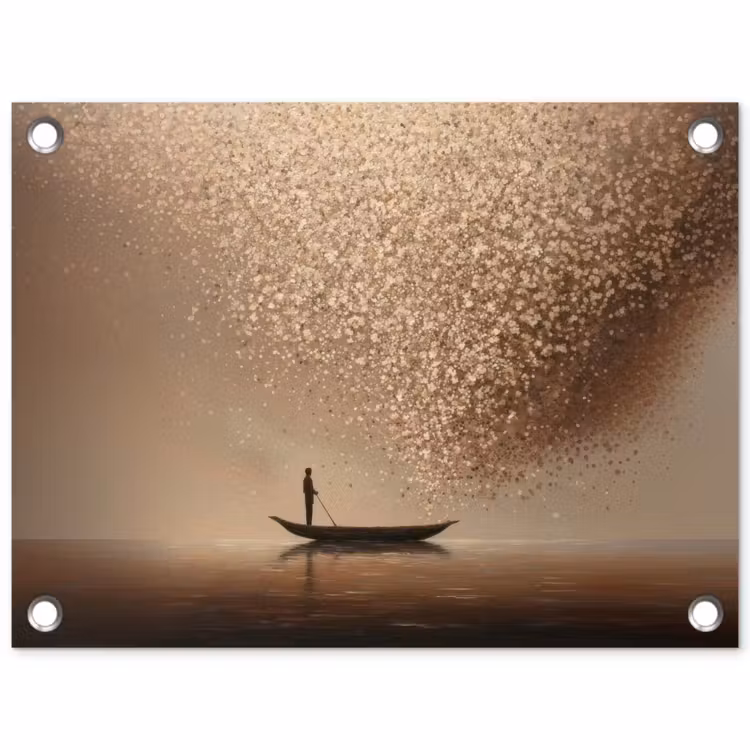 Bootje - Blaadjes - Goud - Water tuinposter los doek klein -3d